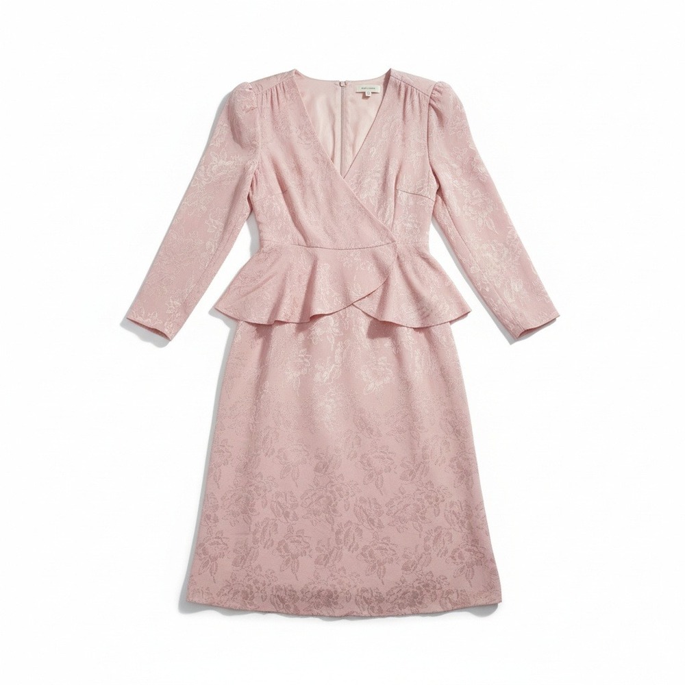 Jerrie Lurie Pink Floral Jacquard Peplum Top and Midi Skirt, Vintage Women's Set